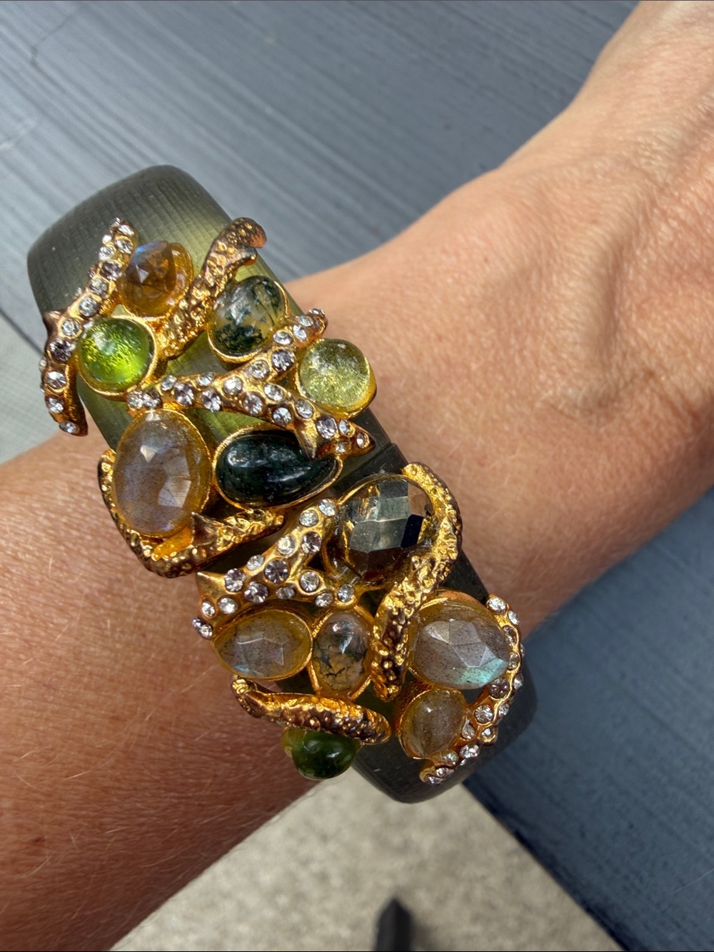 Alexis Bittar Gold-Tone Bracelet with Green and Brown Gem Accents